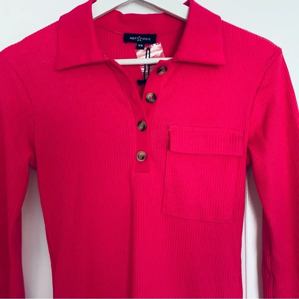 NWT Area Stars Women's Pink Juliette Stretchy Ribbed Knit Polo Dress $150 | XS - Image 6