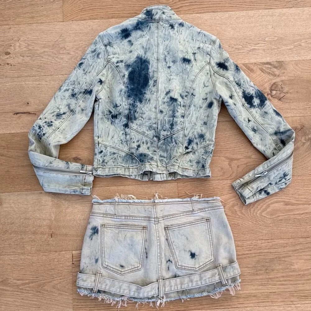 I.AM.GIA - Zarria Moto Denim Jacket & Mini Skirt in Bleached Blue - Image 6