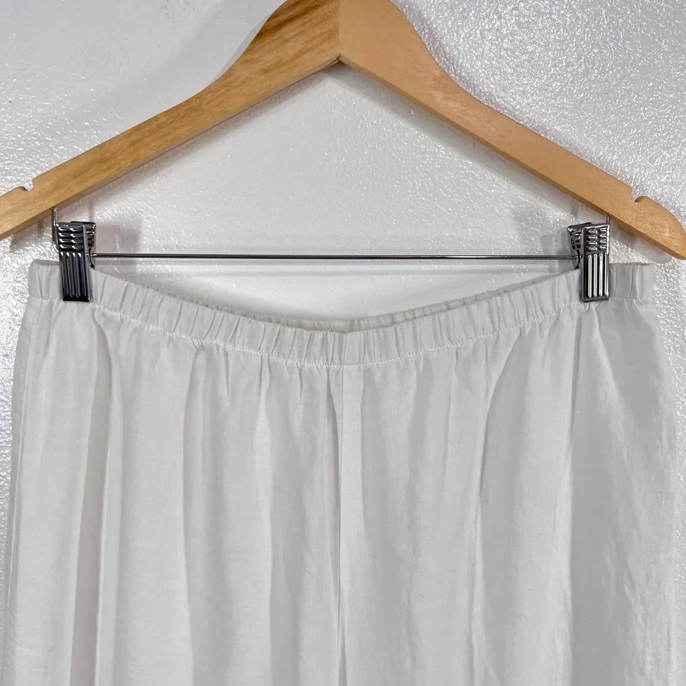 KIYO 100% Linen Gaucho Pants Cropped Wide Leg Elastic Waist White XL Made In USA - Image 8