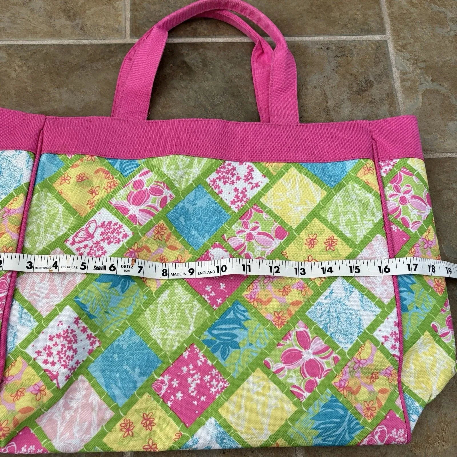 Lilly Pulitzer Tote Vintage Patchwork Summer Shoulder Bag Bright Pink - Image 9