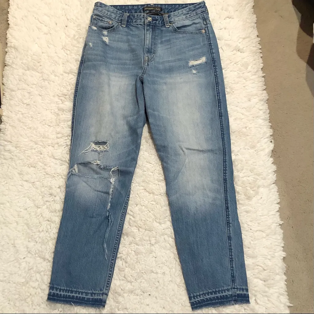 Abercrombie & Fitch Signature Girlfriend Jeans High‎ Waisted Raw Distressed 27 - Image 2