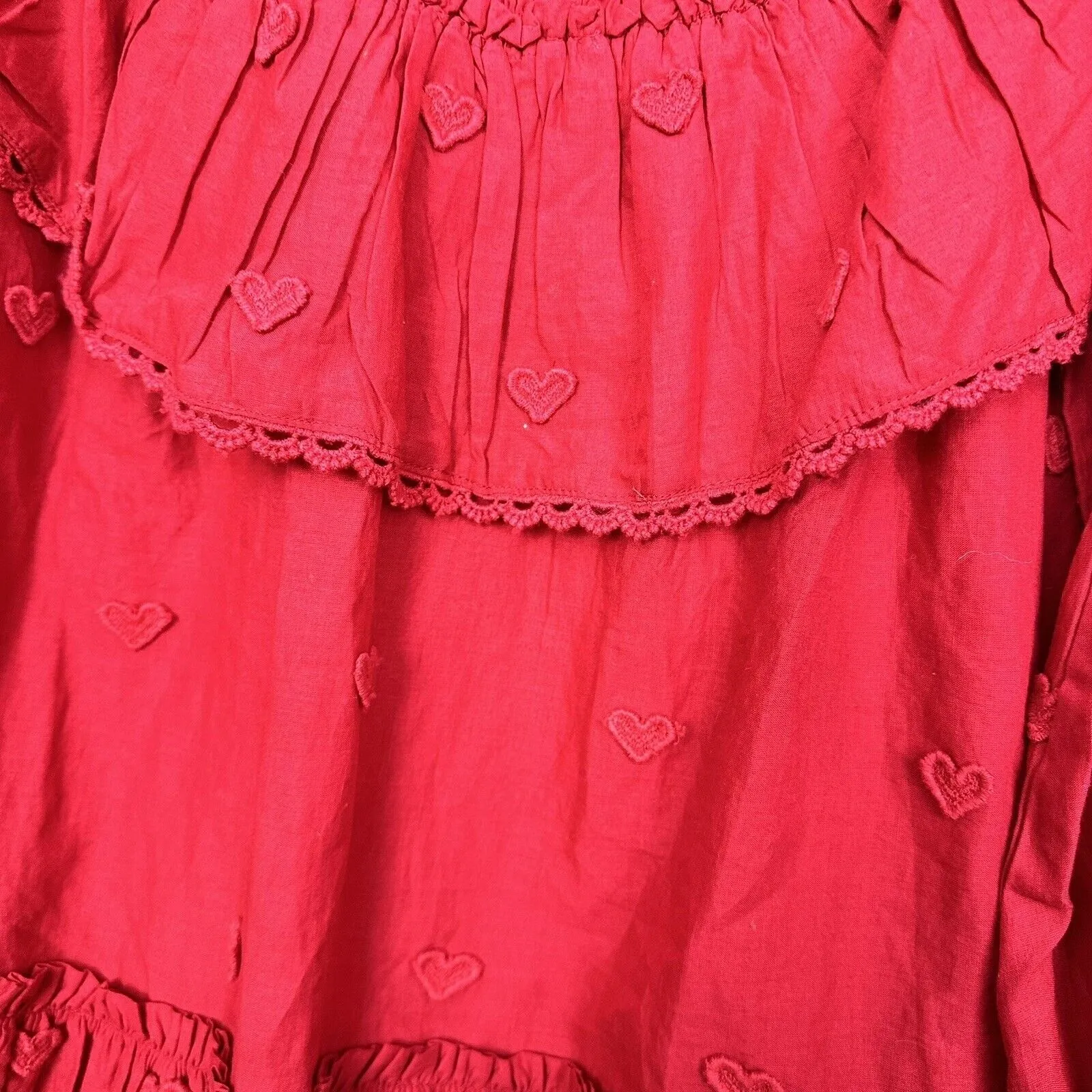Farm Rio Women's Red 3D Heart Red Blouse Long Sleeve Smocked Size XS - Image 8