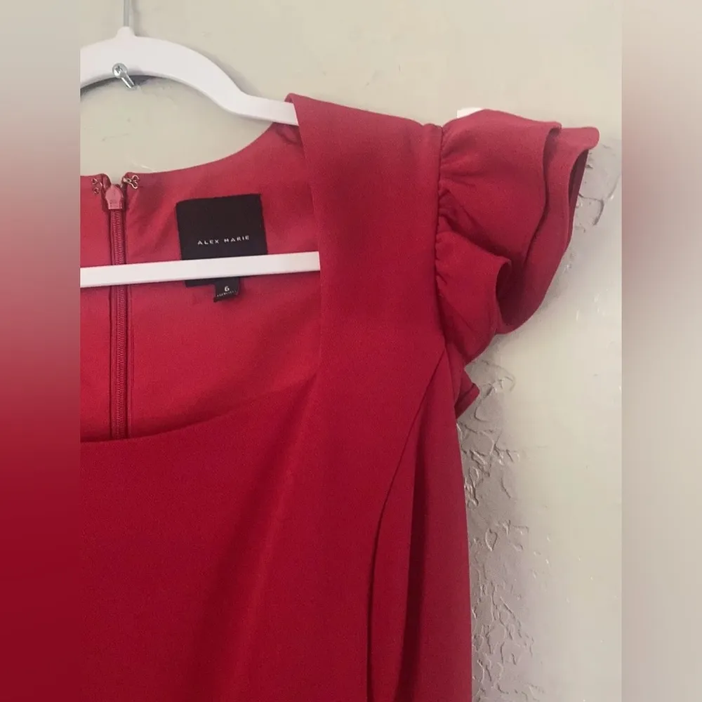 Alex Marie Nordstrom Red Belted Sheath Dress w/ Flutter Sleeves Wm’s Size 6 - Image 4