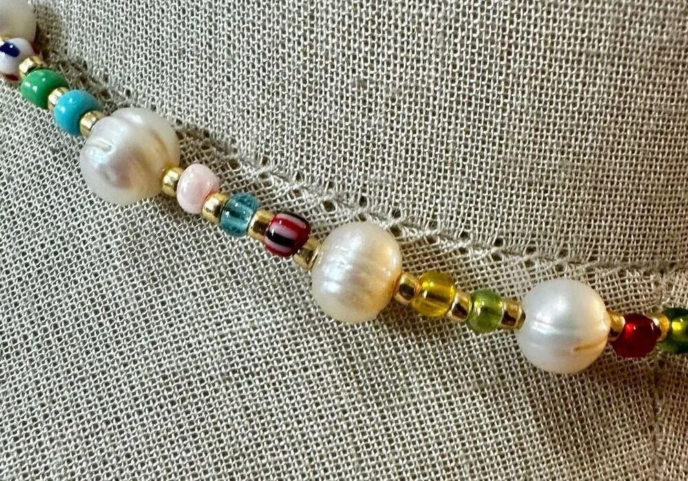 Pearl colorful beaded choker necklace - Image 2