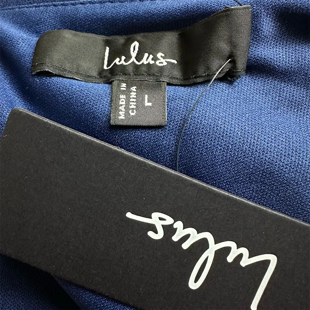 NWT Lulus Women's Celebration Time Navy Blue Sleeveless Tiered Midi Dress Size L - Image 9