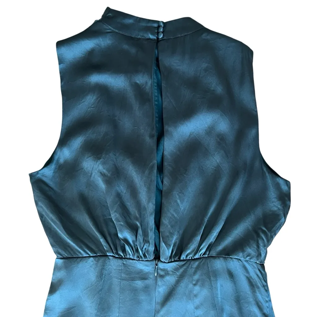 By Anthropologie Maeve Women’s Mock-Neck Draped Silk Teal Asymmetric Hem Dress 4 - Image 7