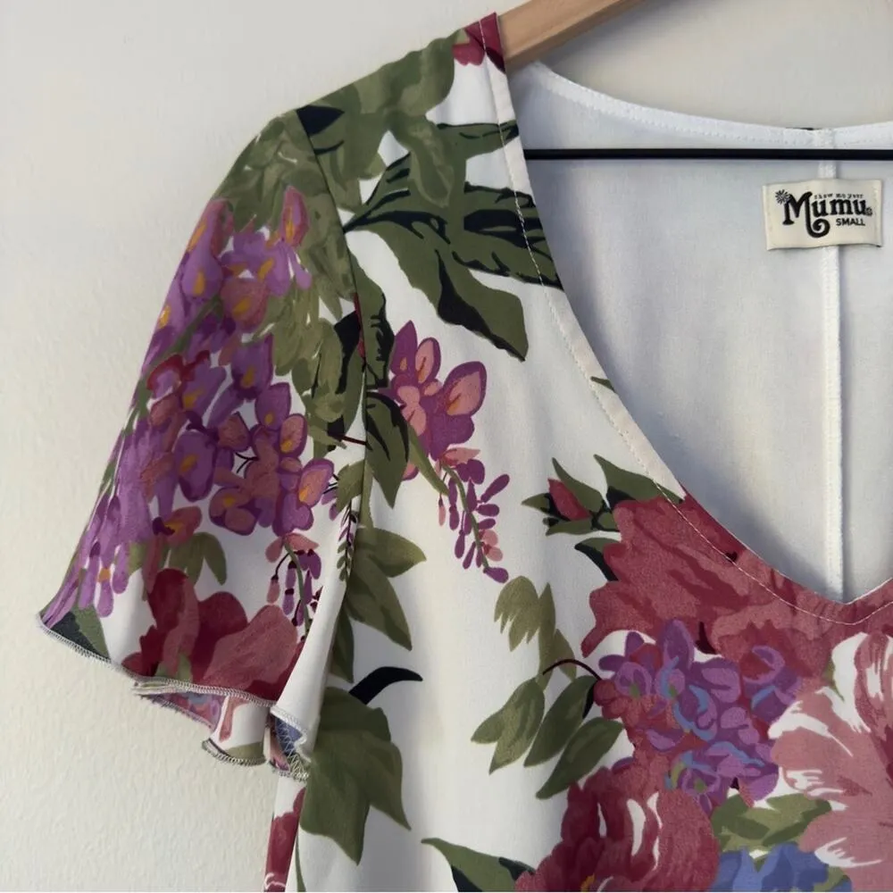 Show Me Your MuMu Floral Flutter Sleeve Mini Dress Scoop V-Neck Lined Flowy EUC - Image 5