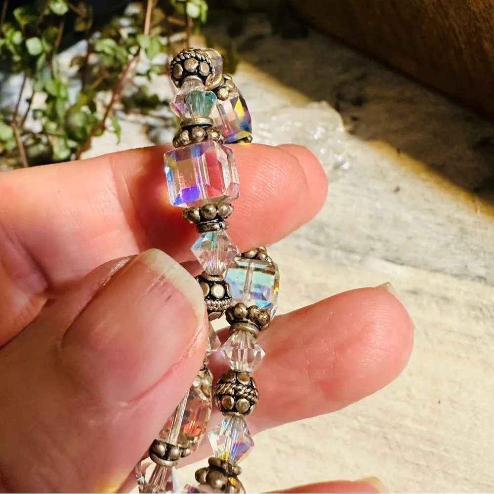 Vintage Sterling Silver Austrian Crystal Toggle Bracelet Silver - Image 6