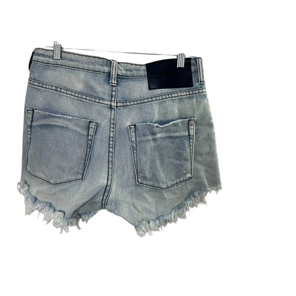 One Teaspoon Distressed Cut-off Light Rinse High Waist Denim Jean Shorts 26 / 2 - Image 2