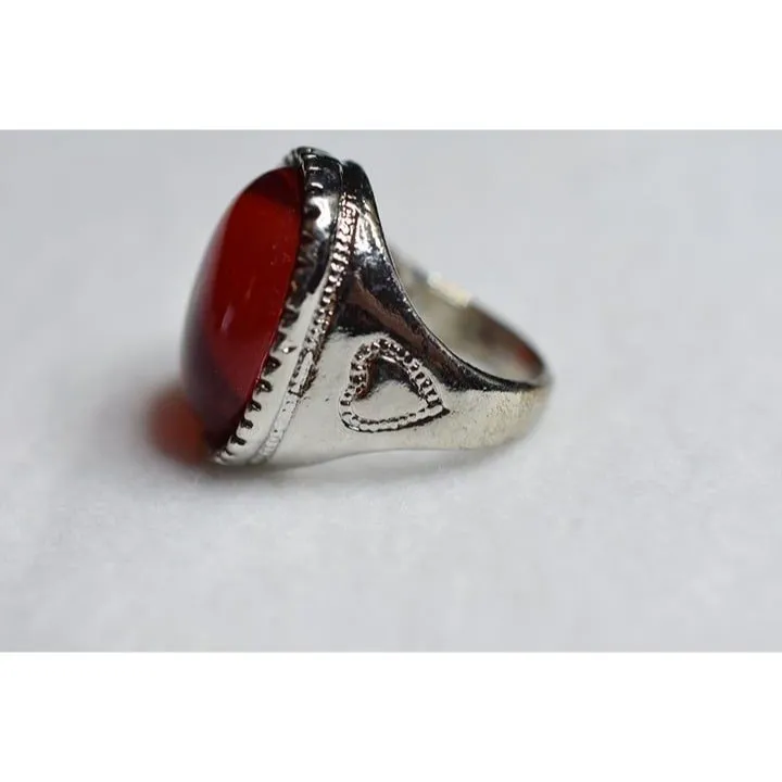 Source Unknown Deep Red Xl Glass Stone Silver Tone Boho Glam Statement Size 9 Ring - Image 3