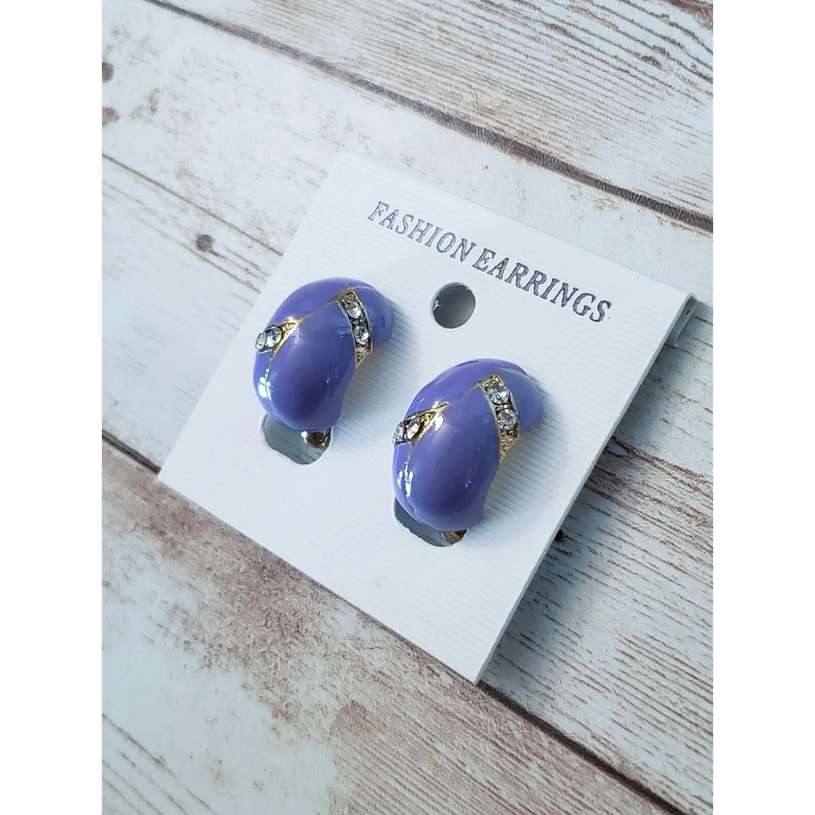 Clip On Earrings Purple Half Hoop Statement Earrings - Image 2