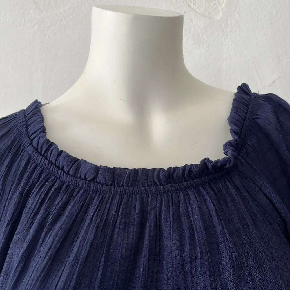 Naif navy blue boho ruffled pullover short sleeve bohemian flowy babydoll dress - Image 4