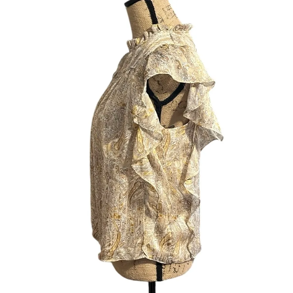 Joie Cream Flutter Sleeve Blouse with Mock Neck Ruffles - Image 6