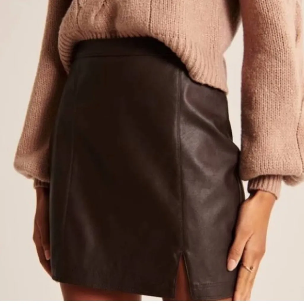 Abercrombie Vegan Leather Brown Skirt - Image 2
