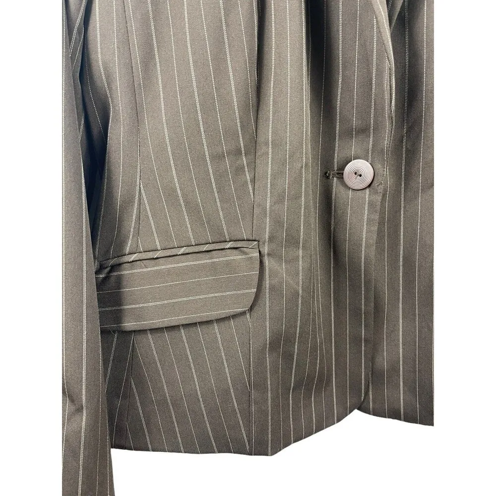 Norton Mcnaughton 90s Brown Lava Pin Striped Stretch One Button Blazer 8 NWT - Image 4