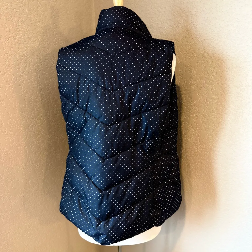 Gap  Dark Blue Puffer Vest with White Dots Medium - Image 2