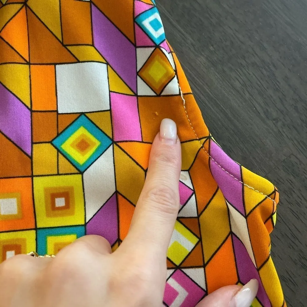 VINTAGE 60/70s Funky Retro Groovy Geometric Bright Button Up‎ Shirt - Image 11