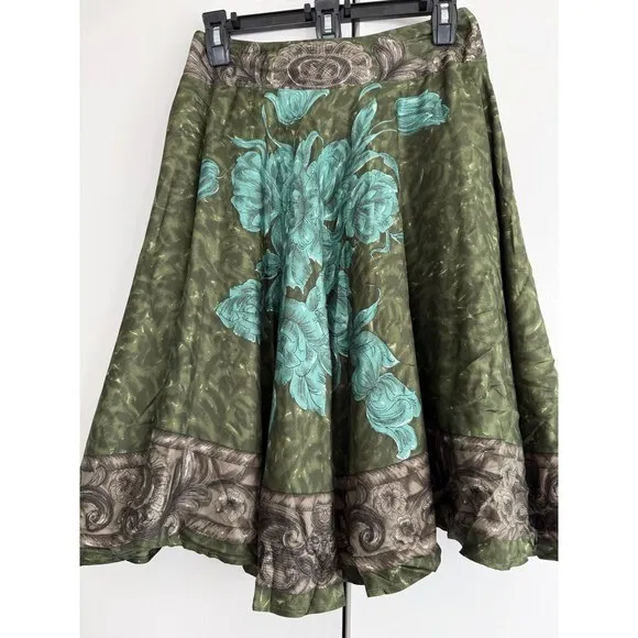 Piazza Sempione Women Silk Skirt‎ - Dark Green | Teal Floral, Boho, IT 40 / US 4 - Image 4