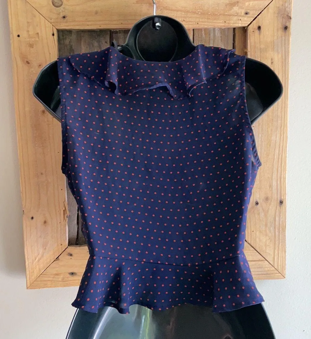 sheer navy and orange polkadot crop top - Image 3