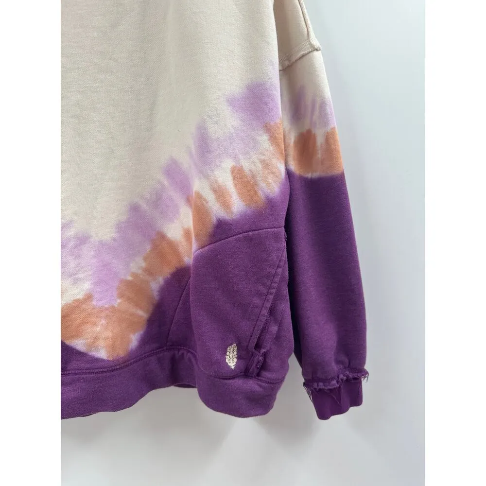 Free People Cream and Purple Ombre Metti Oversized Crew Sweatshirt Size XS - Image 3