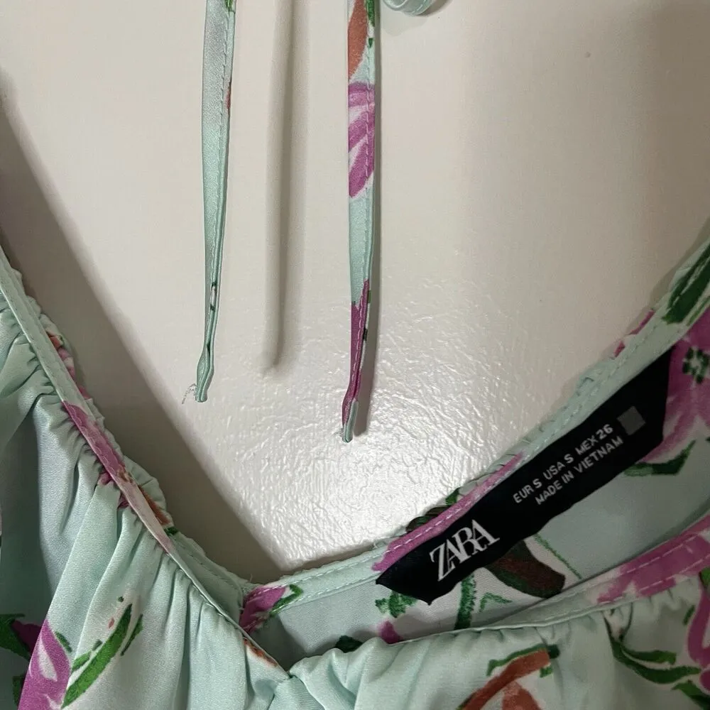 ZARA satin blue floral ruffle collar midi slip dress size US small - Image 7