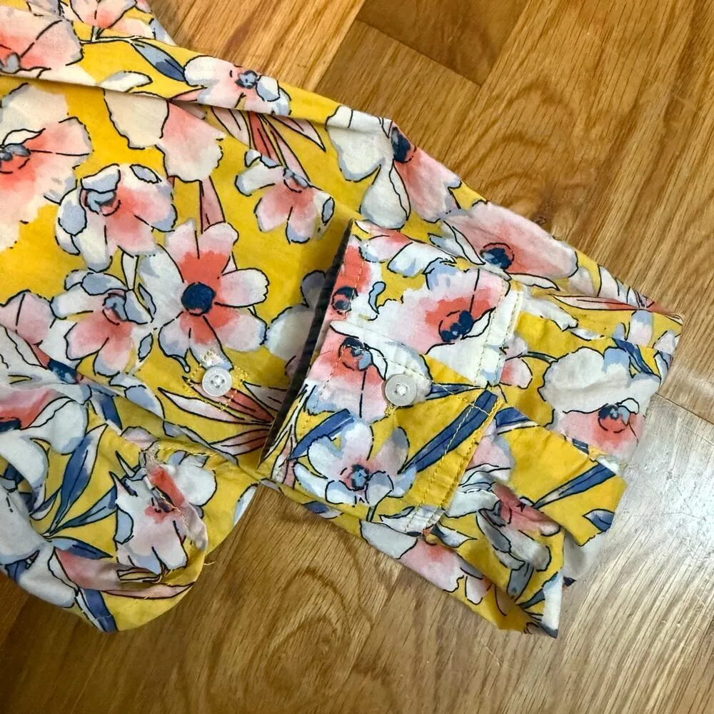 Tommy Hilfiger Womens Small Yellow Pink Floral Cotton Long Sleeve Shirt Cottage - Image 9