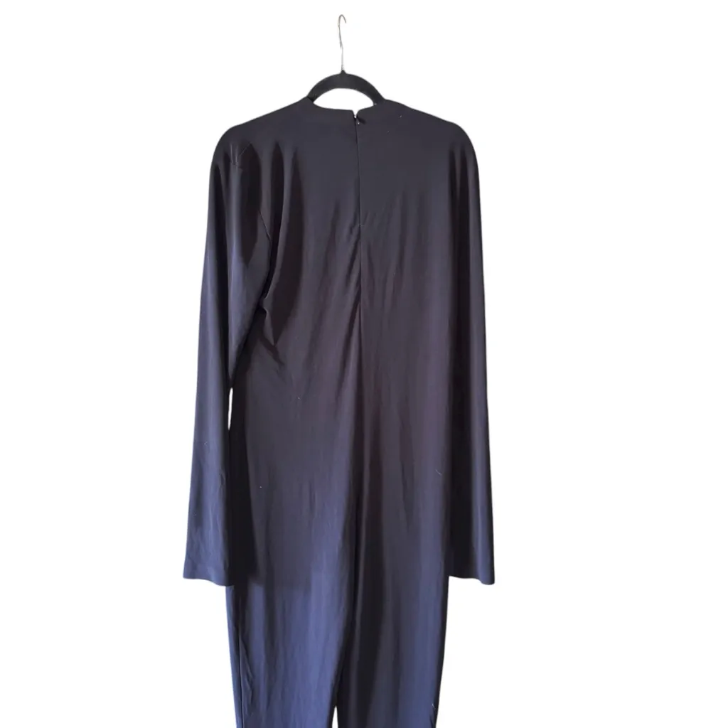 Norma Kamali - Long Sleeve Deep V-Neck Catsuit w/ Footie Slits Sz L - Image 6