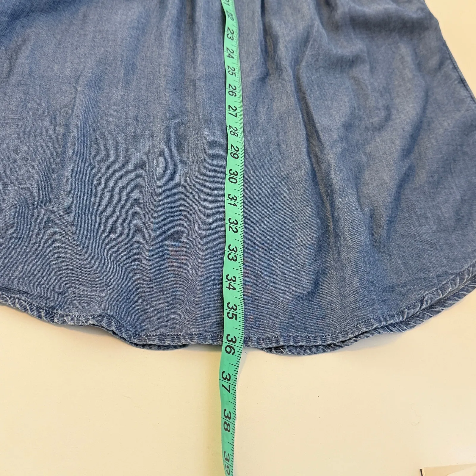 American Eagle Chambray Cotton‎ Mini Shirt Dress Size M Blouson Coastal Cowgirl Blue Size M - Image 10