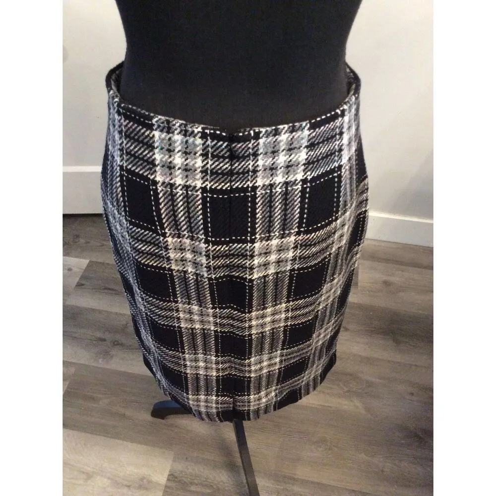 Wool Blend Plaid Skirt Lined Chadwick's Size 8 Midi Black Gray Pink - Image 4