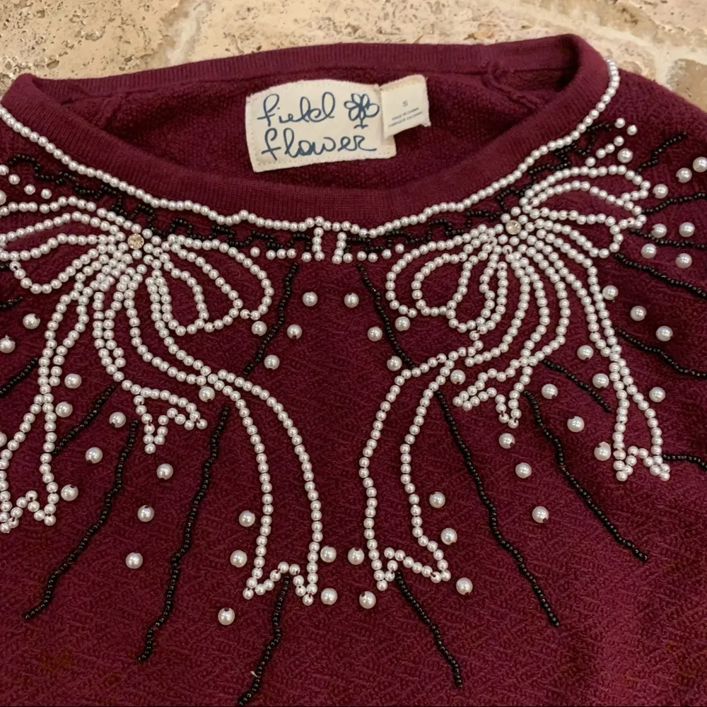 Field Flower Pearled Bow Sweater Raspberry S Anthropologie - Image 9