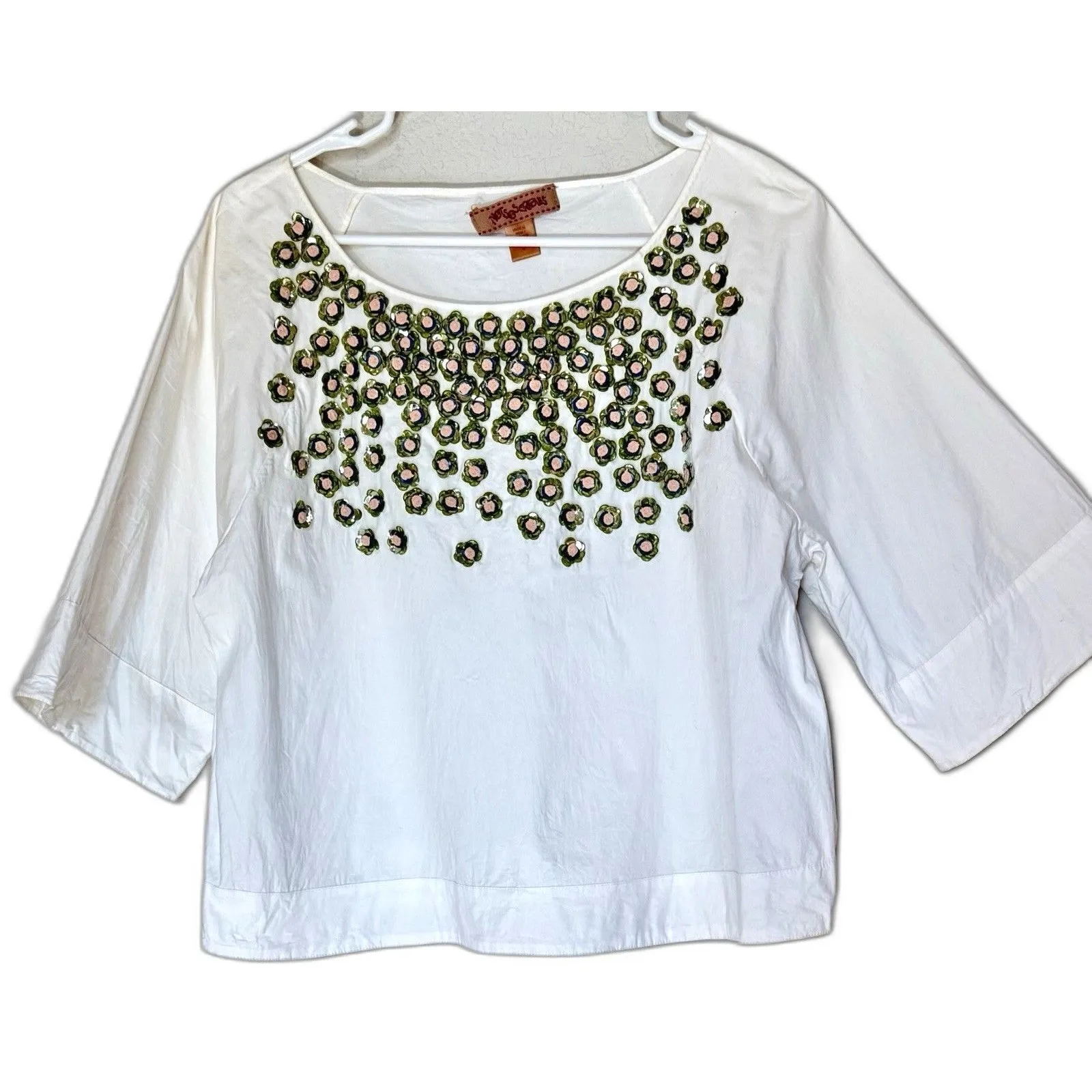Anthropologie Beaded Popping Blouse Sz Medium not so serious 3D flower top - Image 2