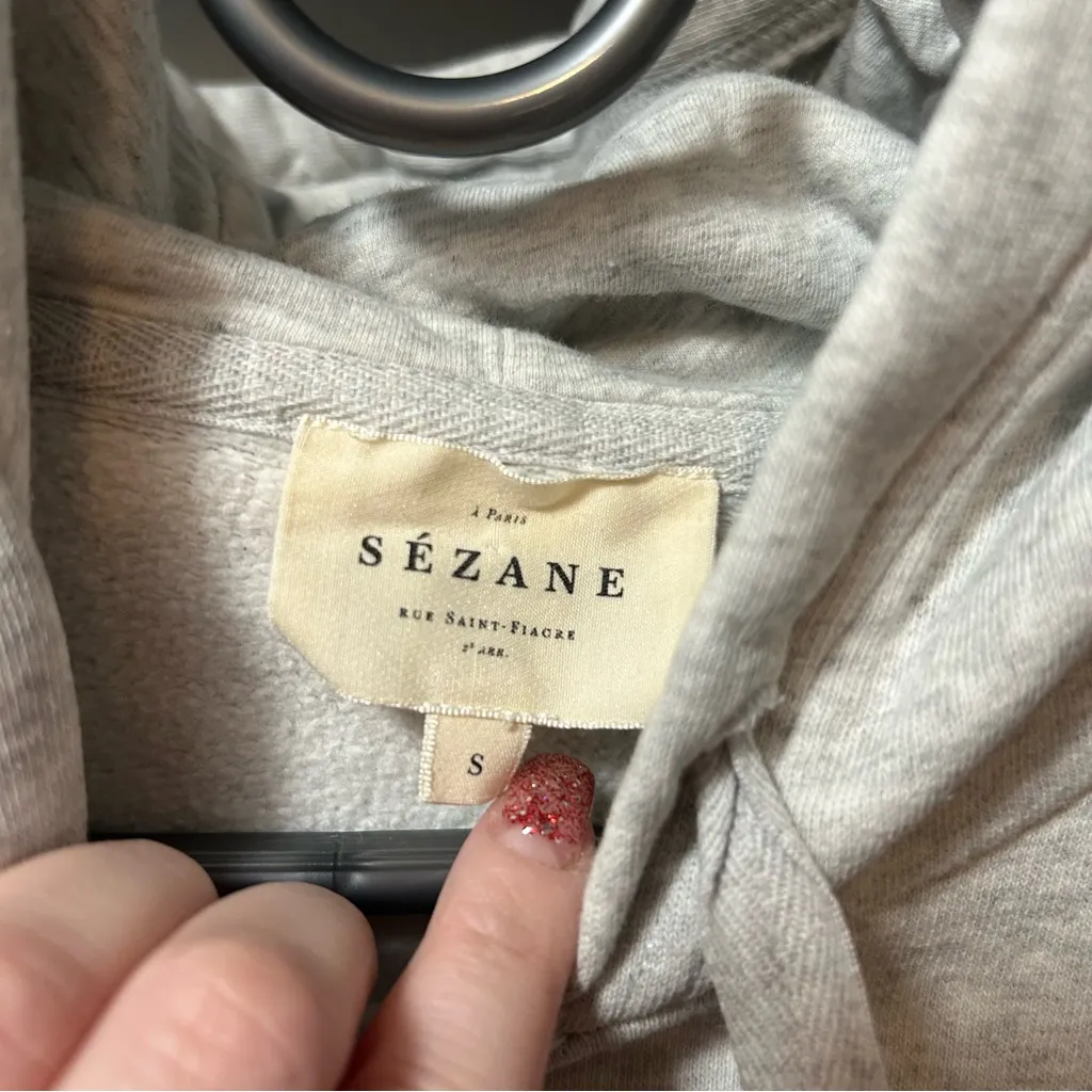Sézane Cropped Gray Hoodie SMALL - Image 4