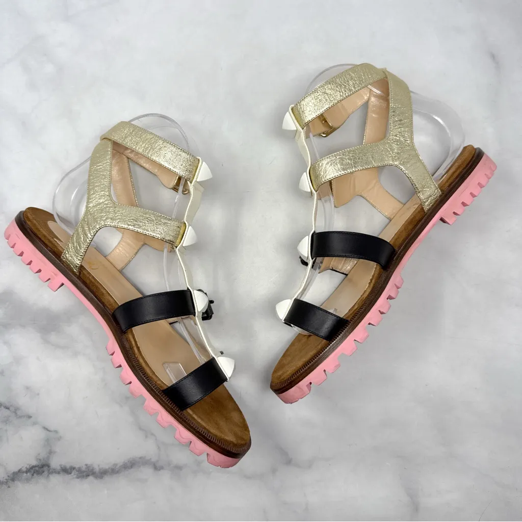 Christian Louboutin RockNBuckle Studded Buckle Gladiator Flat Sandal Shoes 38 - Image 4