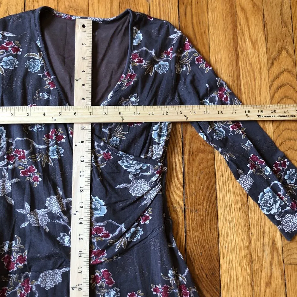 Garnet Hill EUC Women's Brown/Taupe Brianna Tencel Floral Knit Wrap Dress XS - Image 4