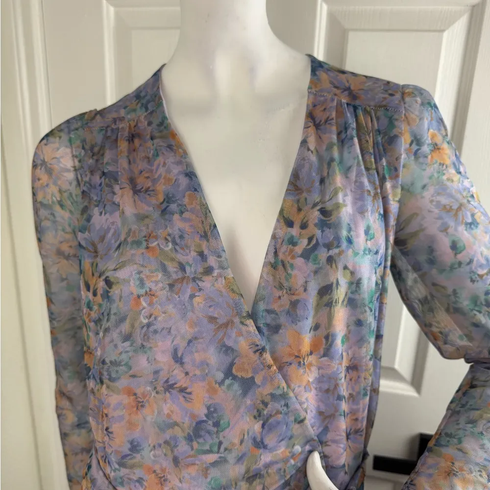 Laundry by Shelli Segal Long Sleeve Floral Mesh Wrap Dress Size 4. D20 - Image 8