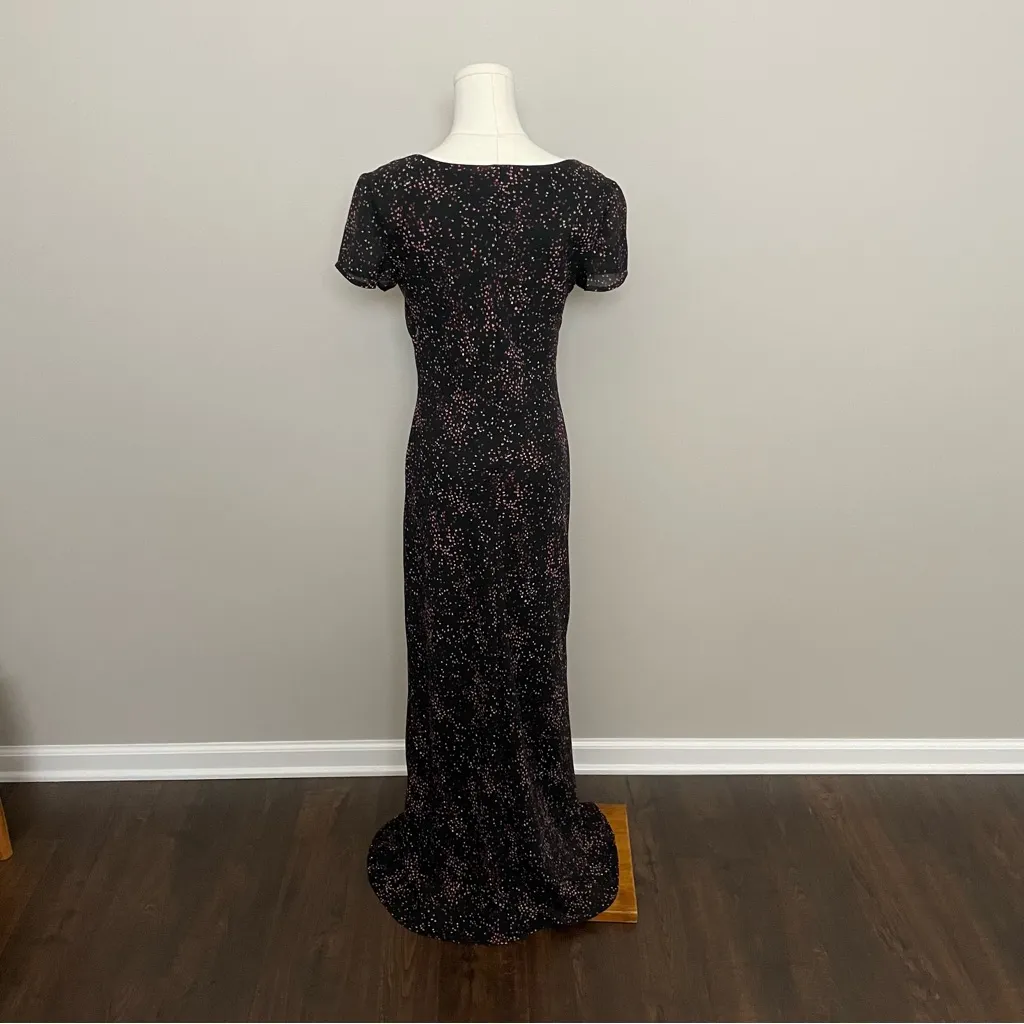 Vintage Y2K Maxi Dress Sweetheart Neckline Heart Flower Print Whimsical Black Size 8 - Image 11