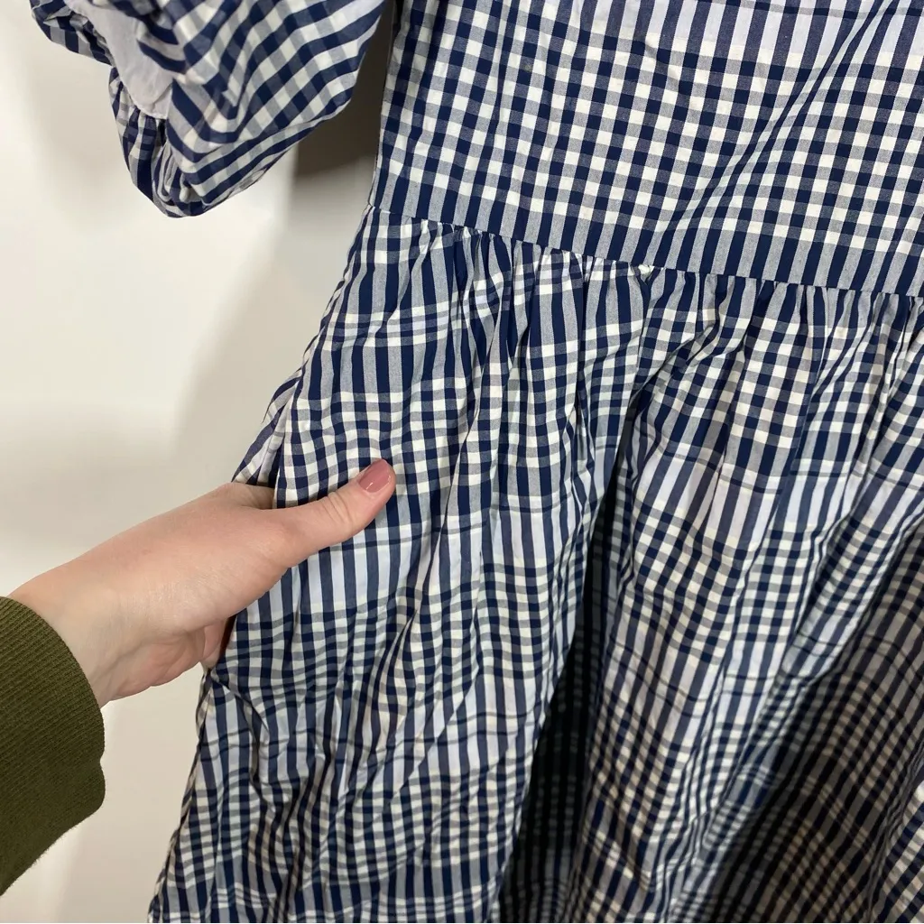 Madewell Poplin V-Neck Bubble-Sleeve Mini Dress in Plaid size 8 preppy classic - Image 6