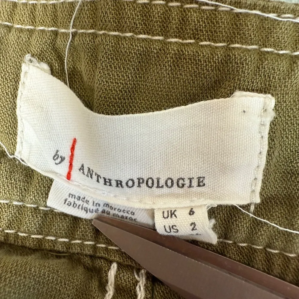 By Anthropologie Tapered Utility Pants Womens 2 Olive Green Jogger Linen Blend - Image 4