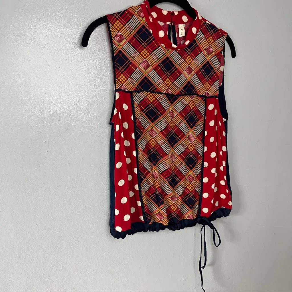 Polka Dot and Plaid Sleeveless Top Red - Image 3