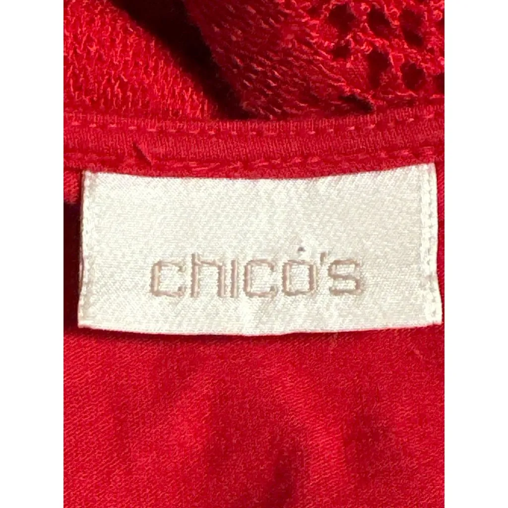 Chicos Size 0 Red Crochet Knit Cowl Neck Sweater Blouse Layered Fit Boho Core - Image 8