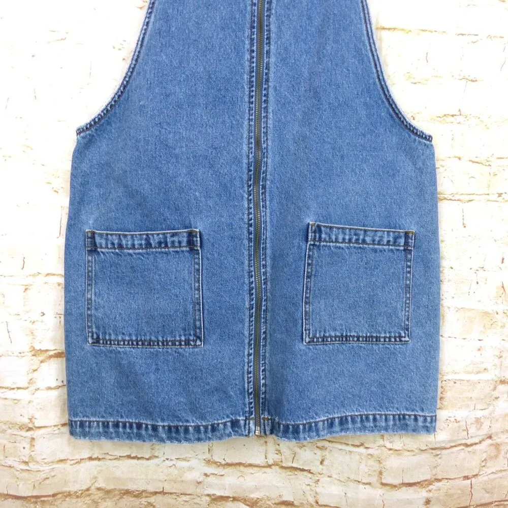 Wild Fable Dress Womens L Blue Denim Zip Front Overalls Pockets 90s Grunge Retro - Image 7
