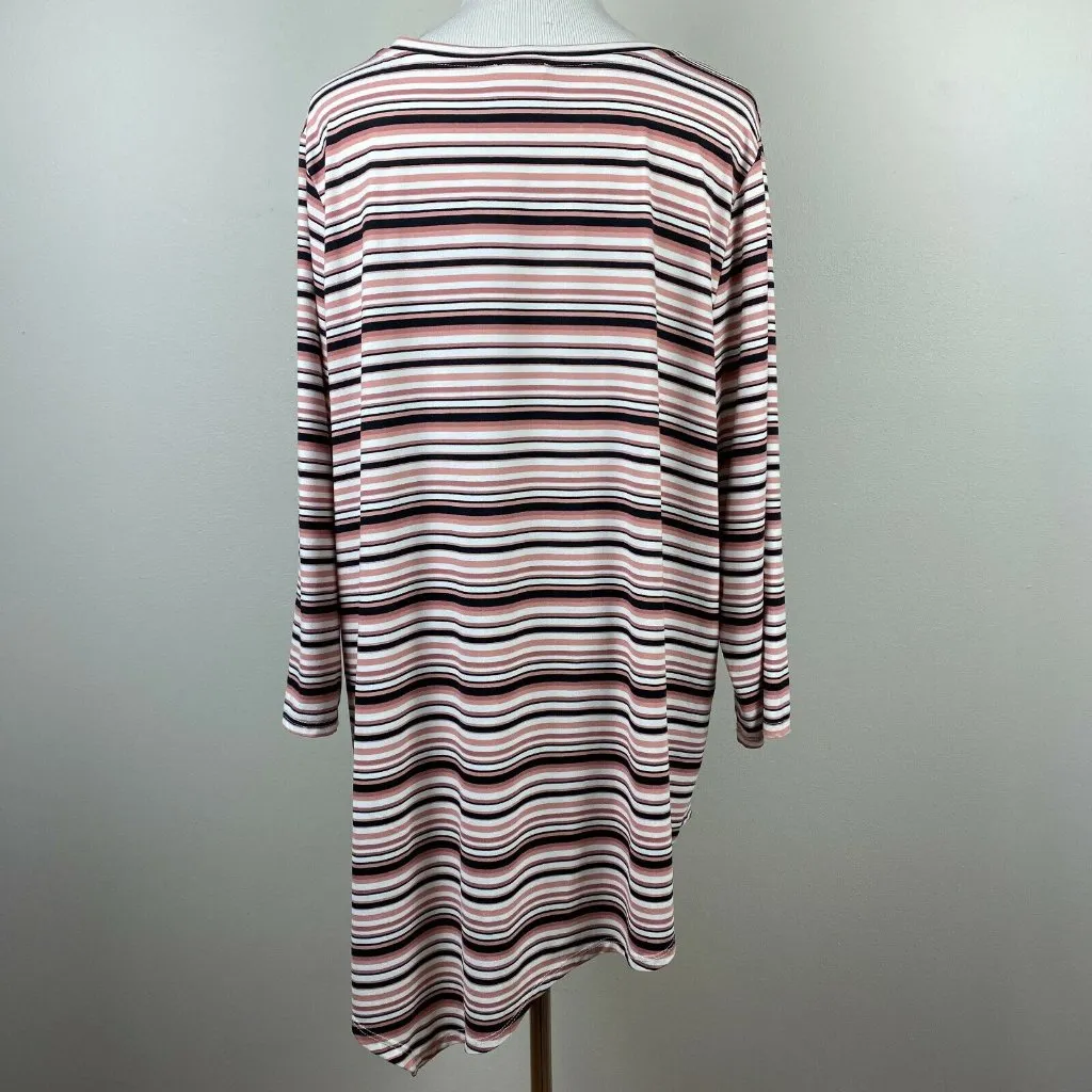 Como Blu Tunic Top Women 2X Stripe Asymmetrical Button Hem 3/4 Sleeve Multicolor Pink - Image 4