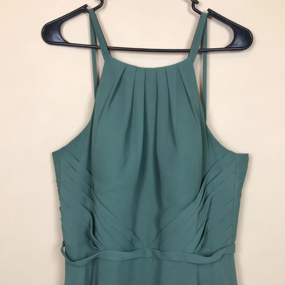 Azazie Women’s Pleated Eucalyptus Green Double Strap Sleeveless Bridesmaid Dress - Image 3