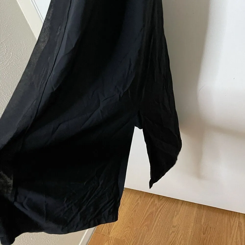 Lafayette 148 Black long knit open front duster cardigan size medium sheer trim - Image 4