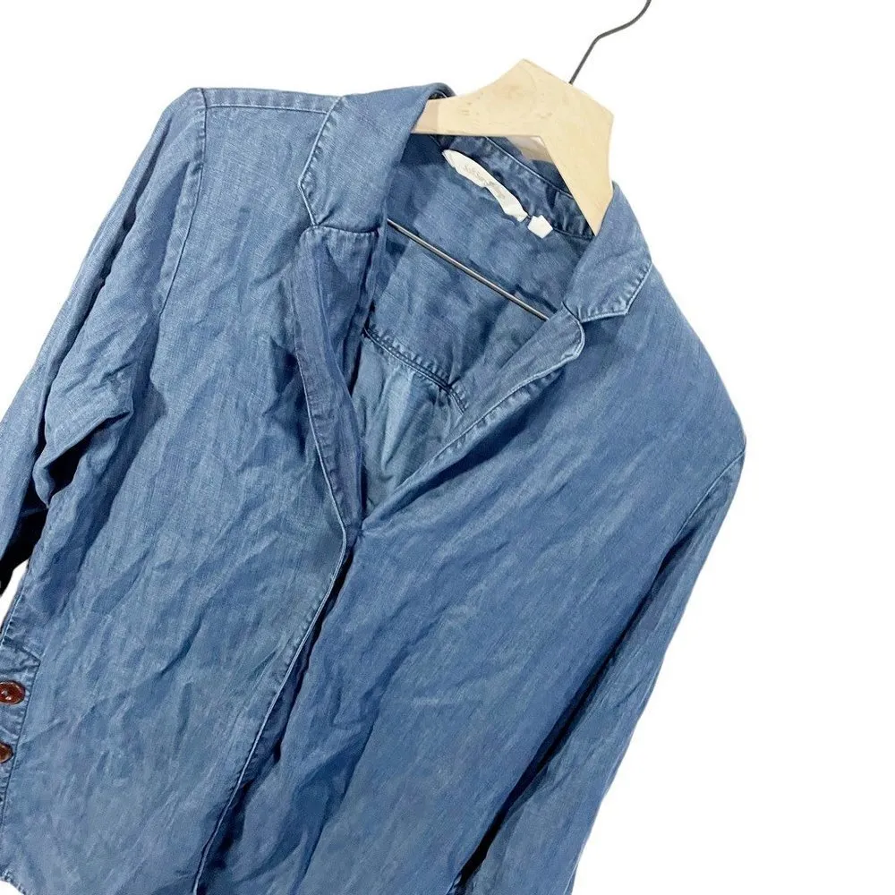 Soft Surroundings Womens Button Up Shirt Blue Denim Long Sleeve Collar Slit S - Image 5