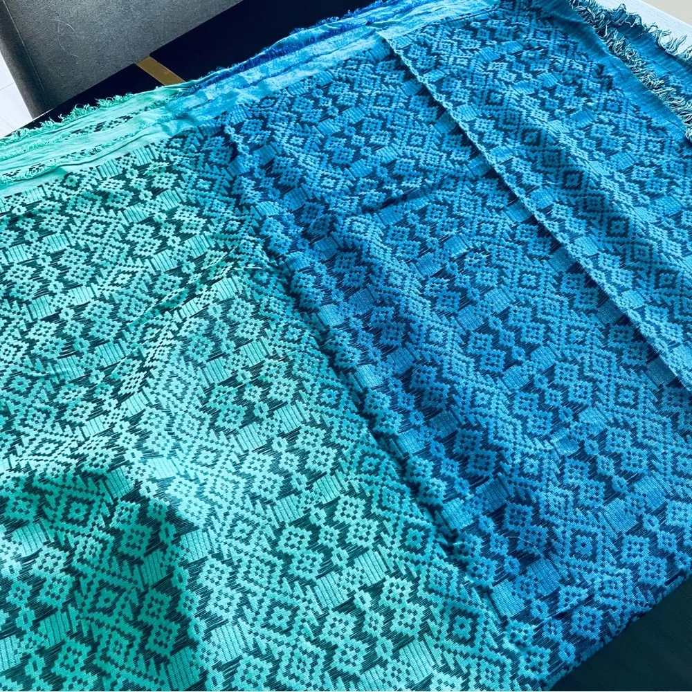 Pashmina Style Scarf/Wrap Blue and Green EUC - Image 12