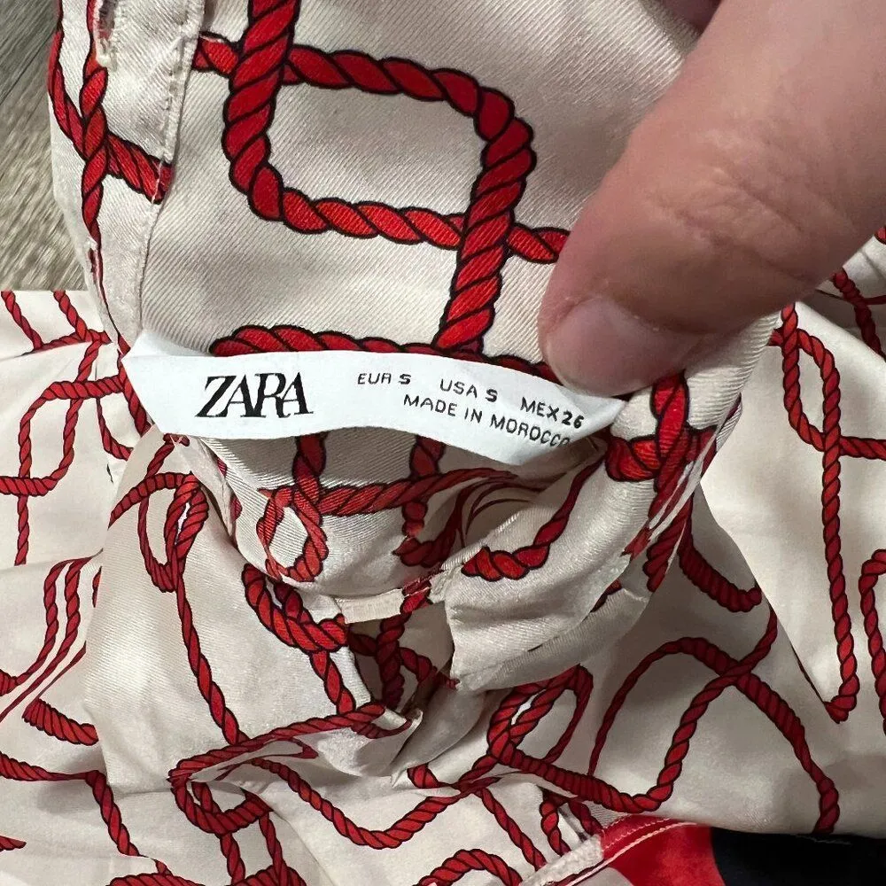 Zara Red Rope Print Shirt/Blouse Size Small - Image 12