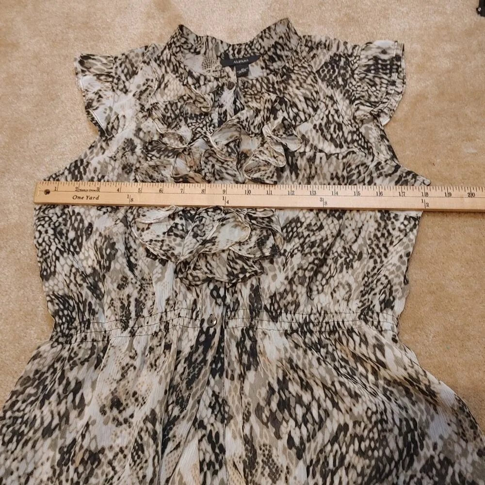 Alfani Size 10 Animal Print Blouse Neutral Color Frill Business Career Top - Image 3