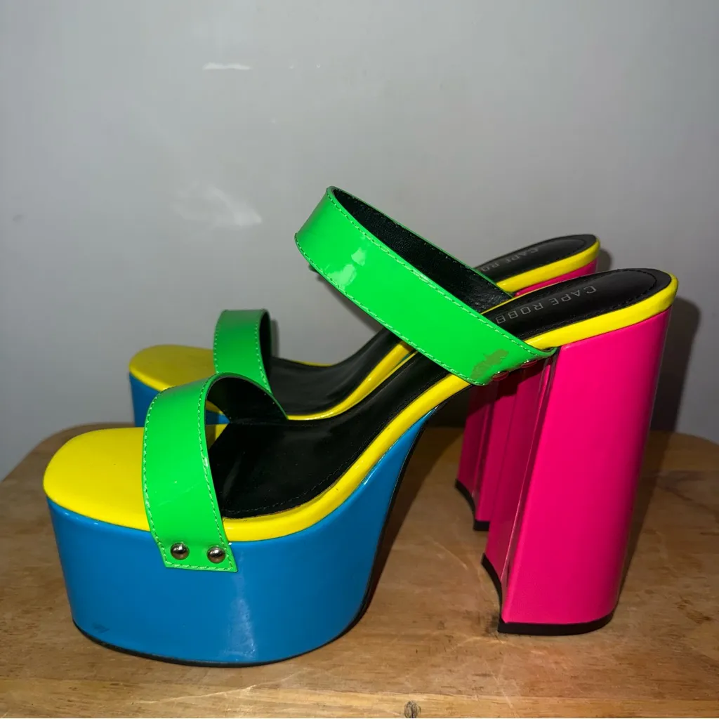 Cape Robbin  Neon Colored Double Strap Platform Mule Heels Women’s Size 9 NEW - Image 8