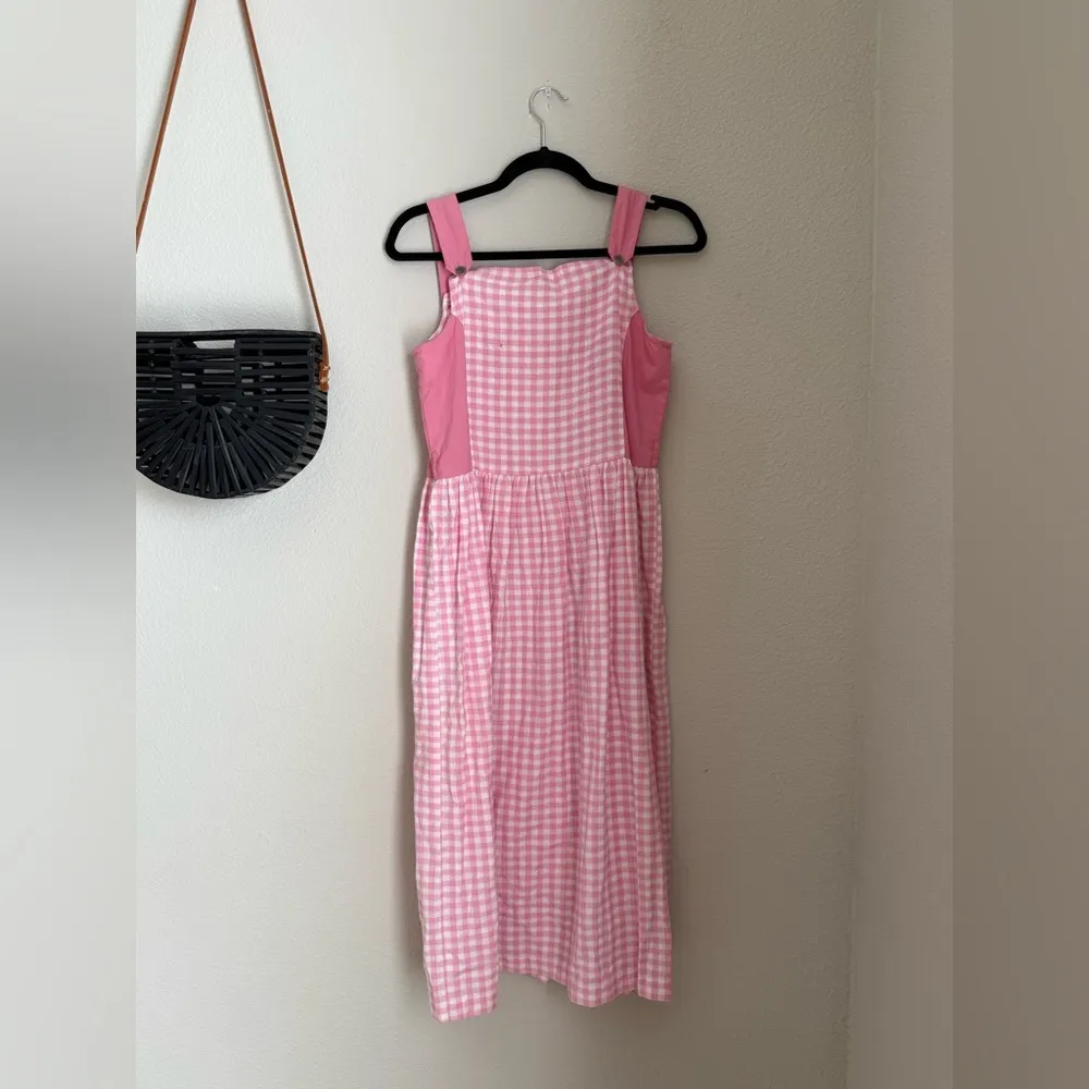 Vintage Usar Trachten German Austrian Pink Plaid Button Dirndl Dress, Size 164 - Image 3
